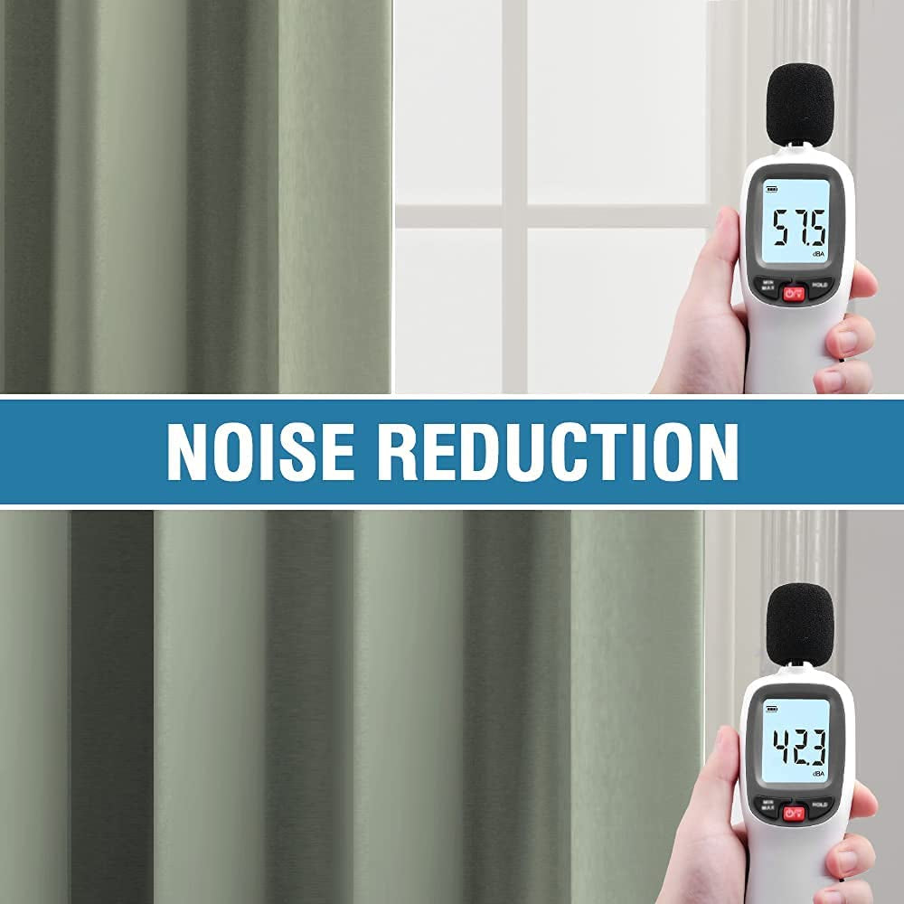 100% Blackout Curtains for Bedroom Thermal Insulated Blackout Curtains 54 Inch Length Heat and Full Light Blocking Curtains for Living Room with Black Liner 2 Panels Set, Light Sage