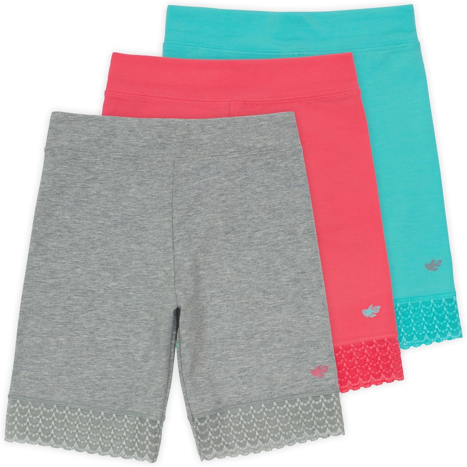 Girls Bike Shorts, Super Soft Cotton Modal Blend with Lace Trim, Jada 3 Pack