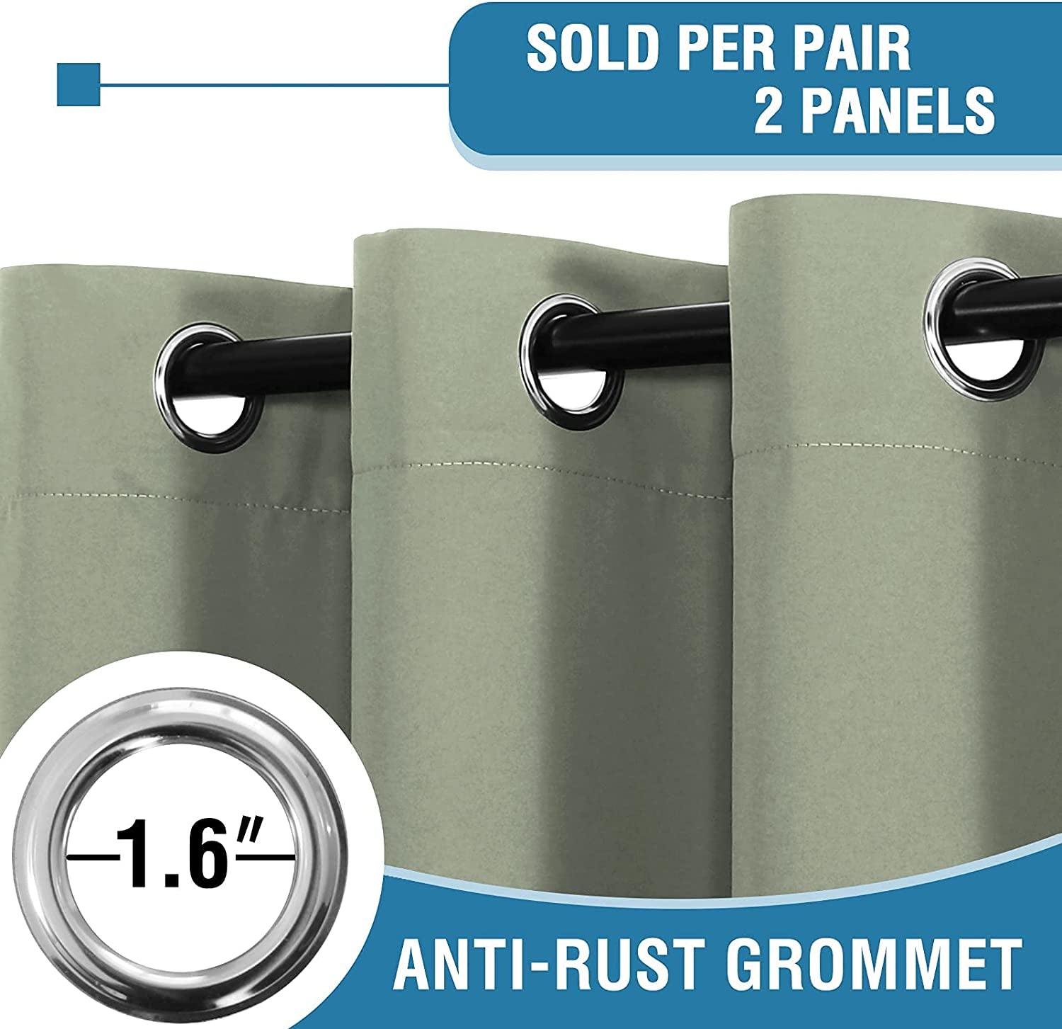 100% Blackout Curtains for Bedroom Thermal Insulated Blackout Curtains 54 Inch Length Heat and Full Light Blocking Curtains for Living Room with Black Liner 2 Panels Set, Light Sage