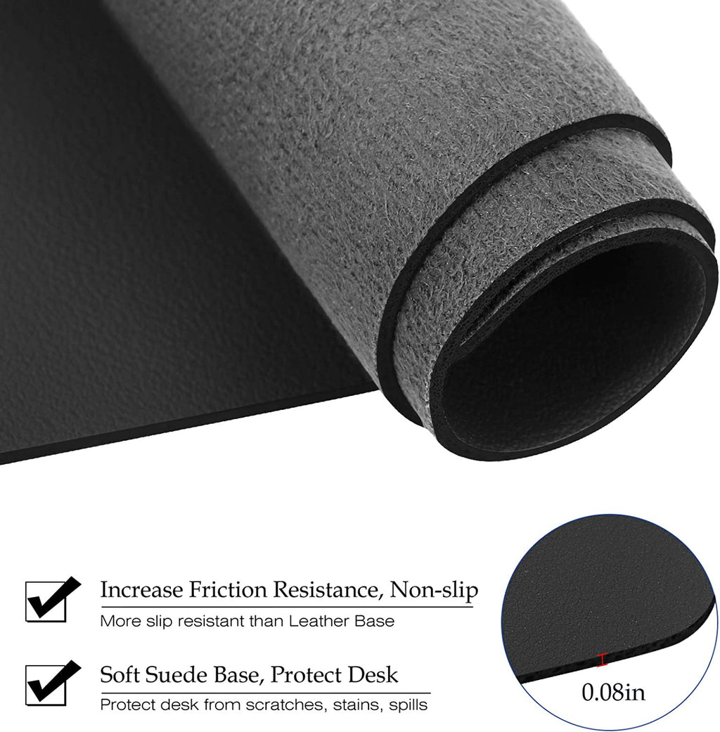 PU Leather Desk Pad with Suede Base, Multi-Color Non-Slip Mouse Pad, 24” X 14” Waterproof Desk Writing Mat, Large Desk Blotter Protector (Black)