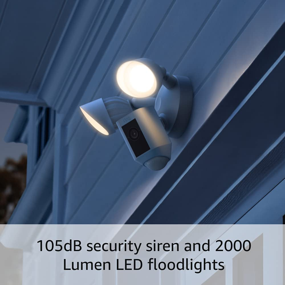Floodlight Cam Wired plus — Outdoor Home or Business Security with Motion-Activated 1080P HD Video and Floodlights, (2021 Release) White