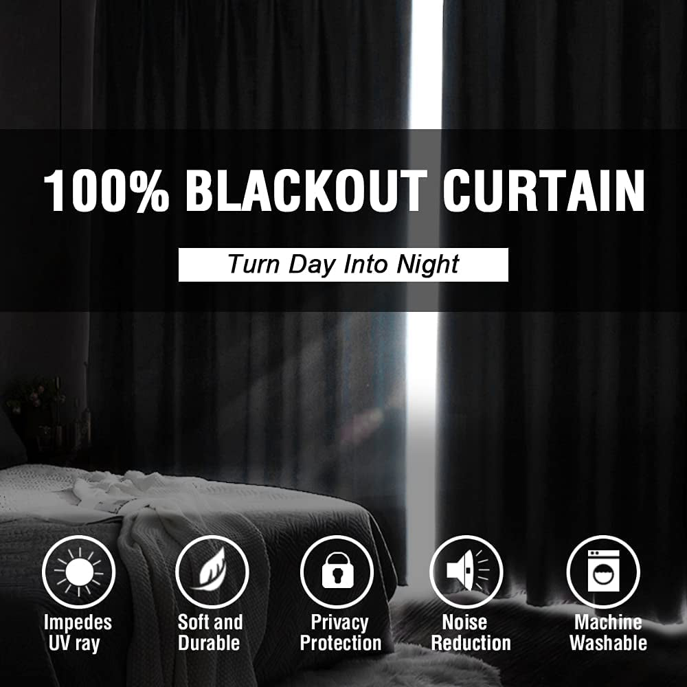 100% Blackout Curtains for Bedroom Thermal Insulated Blackout Curtains 54 Inch Length Heat and Full Light Blocking Curtains for Living Room with Black Liner 2 Panels Set, Light Sage