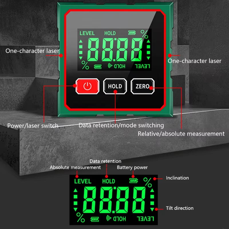 Mini Four Sides Magnetic Electronic Laser Digital Protractor Gauge Inclinometer Level Magnets Level Ruler Angle Slope 0-90°