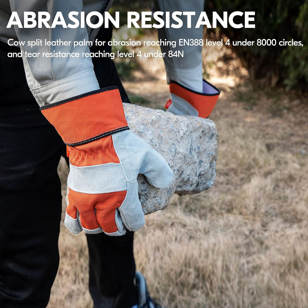 1-Pair Safety Leather Work Gloves - Men'S Gardening & Rigger Gloves (Size L, Orange, CB3501)