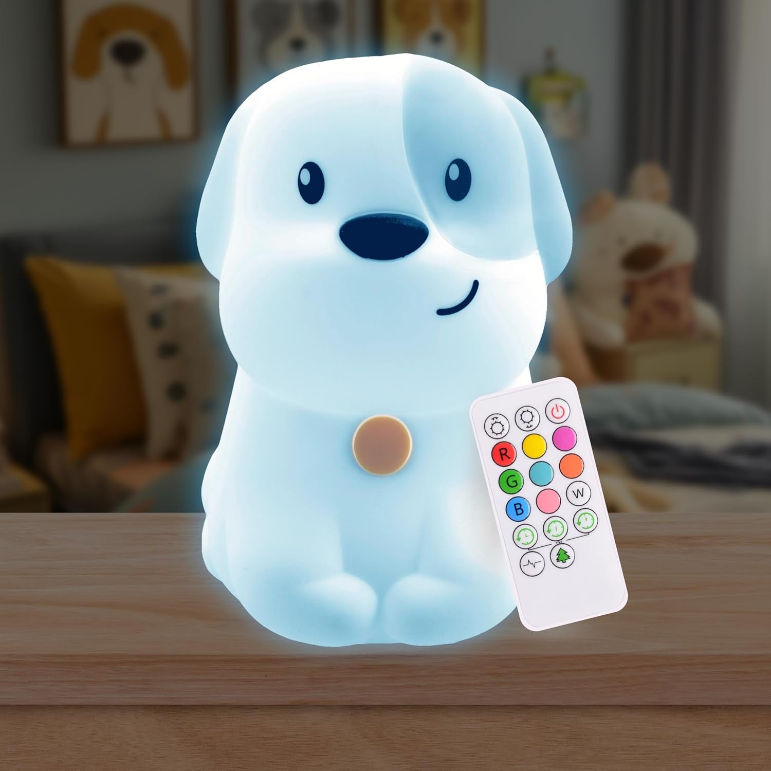 Pepper the Puppy Dog Squishy Silicone Night Light for Kids | Cute Night Light with Remote & Touch Control for Baby & Toddler Bedrooms | Color Changing Animal Lamp | Soft Portable Nightlight