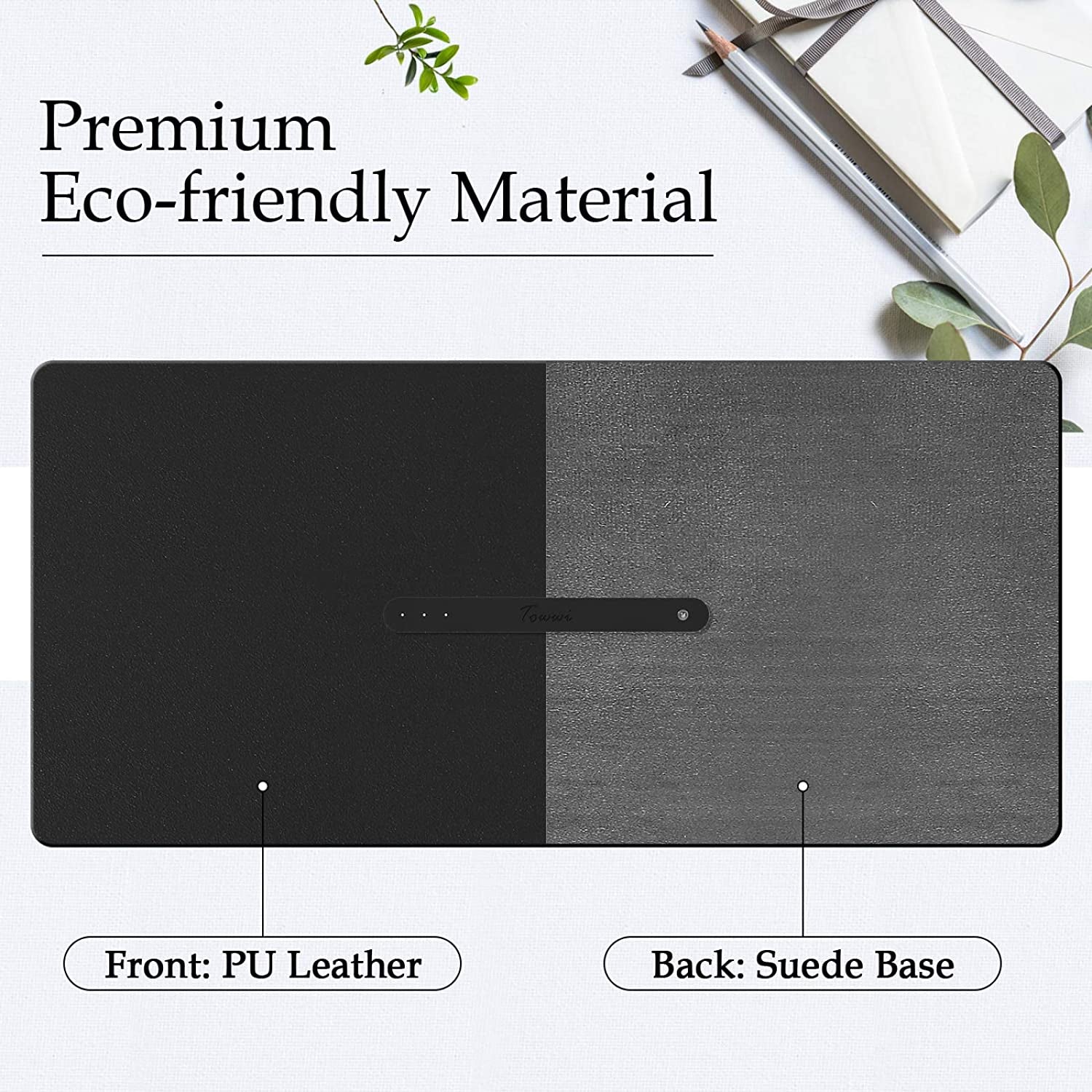 PU Leather Desk Pad with Suede Base, Multi-Color Non-Slip Mouse Pad, 24” X 14” Waterproof Desk Writing Mat, Large Desk Blotter Protector (Black)