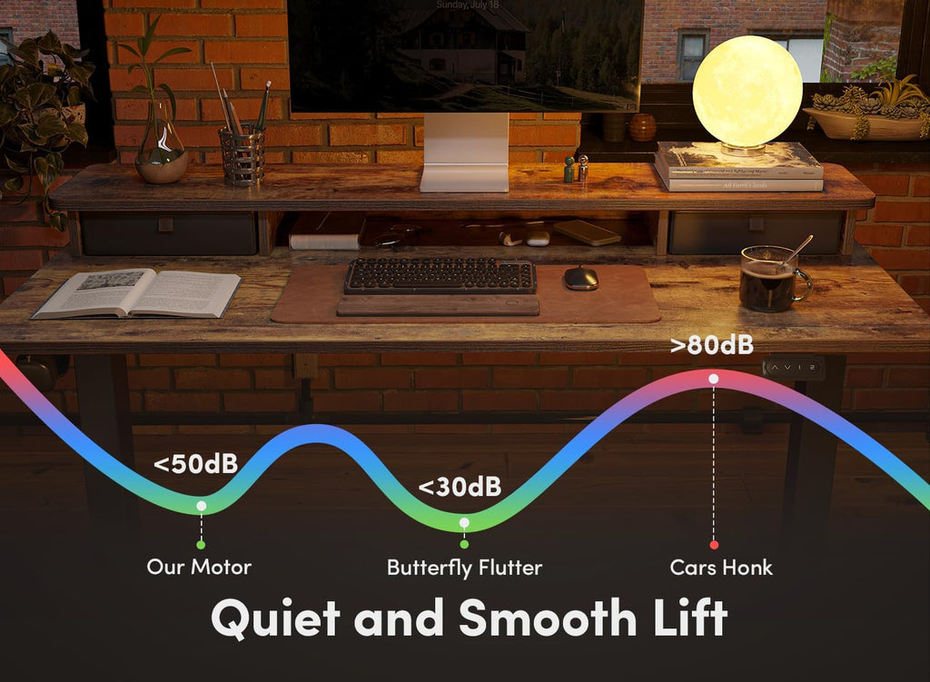 55'' Height Adjustable Electric Standing Desk with Double Drawer, Home Office Computer Desk with 4 Height-Adjustable Feets & 2 Hooks, Rustic Brown